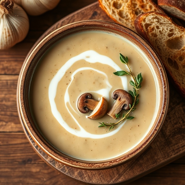 Creamy Roasted Garlic and Mushroom Soup