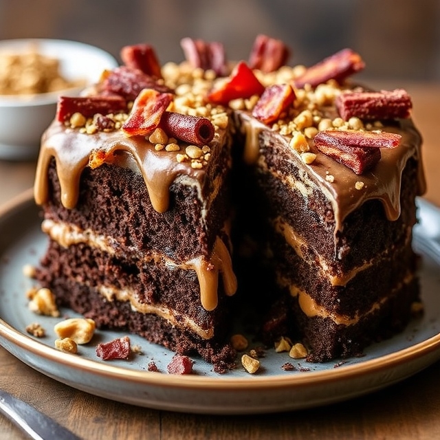 Chocolate-Peanut Butter Bacon Explosion Cake