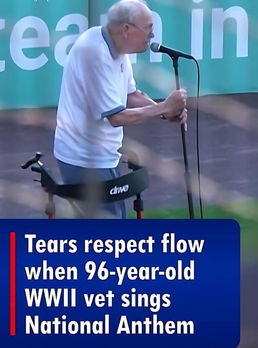 TEARS AND RESPECT FLOW AS 96-YEAR-OLD WWII VETERAN SINGS NATIONAL ANTHEM